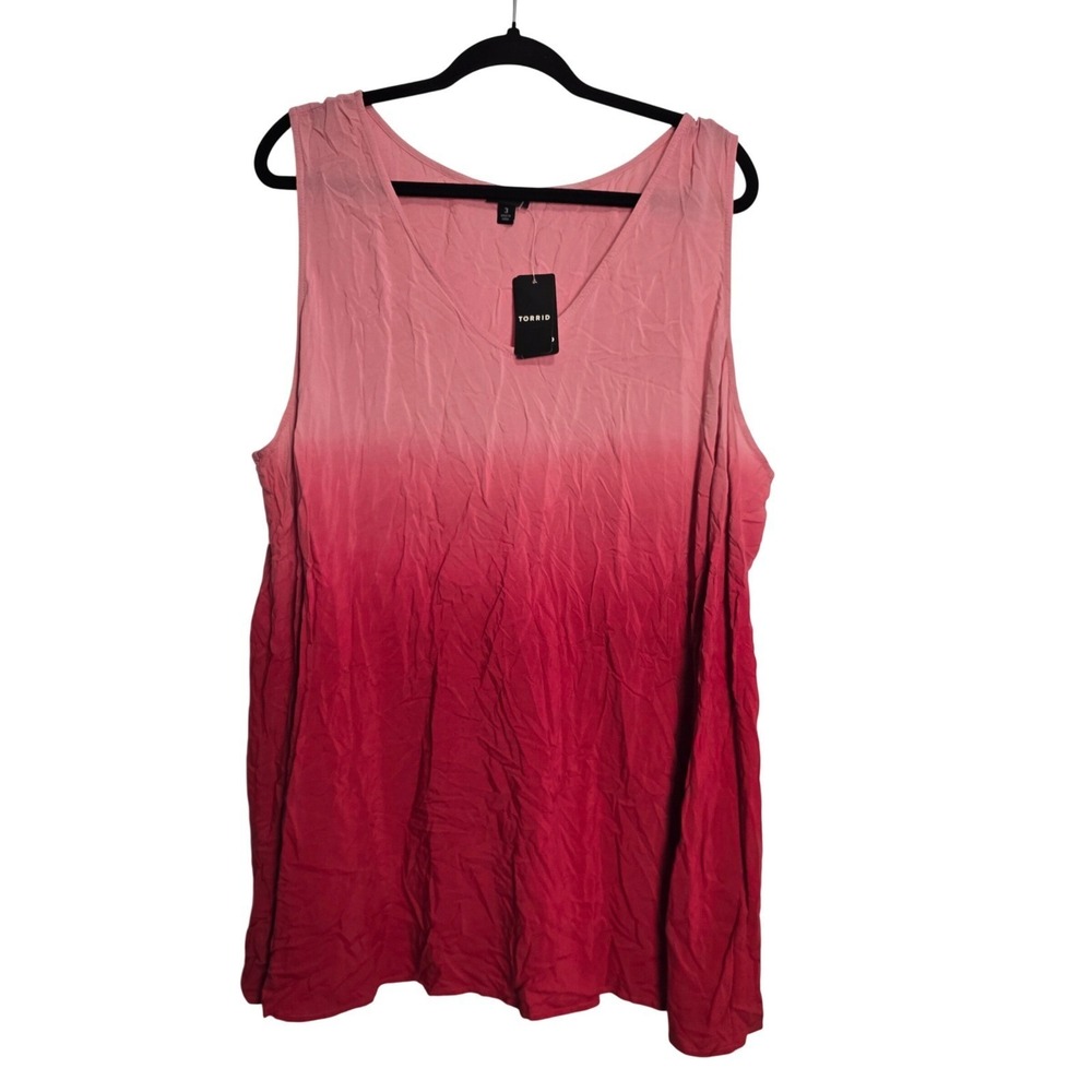 🆕️ NWT‎ Torrid Womens 3X Pink Red Dye SL Challis Tank Top Ombre V-Neck